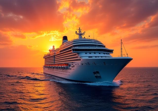 Panorama di una crociera stagionale al tramonto
